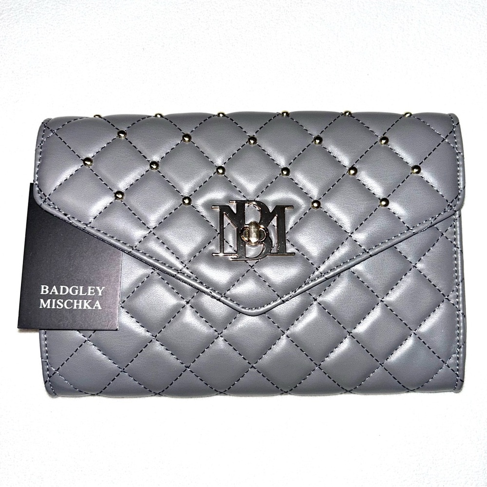 Badgley Mischka Gray Diamond Quilted Chain crossbody Bag - Picture 2 of 7